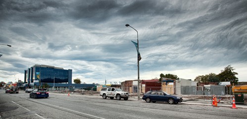 The changing face of CHCH - block wide demolition, Colombo St, Sydenham.