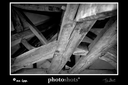 Timbered beams, Chateau Normandy. While the Chateau dates to 1751, the beams were originally part of a ship.