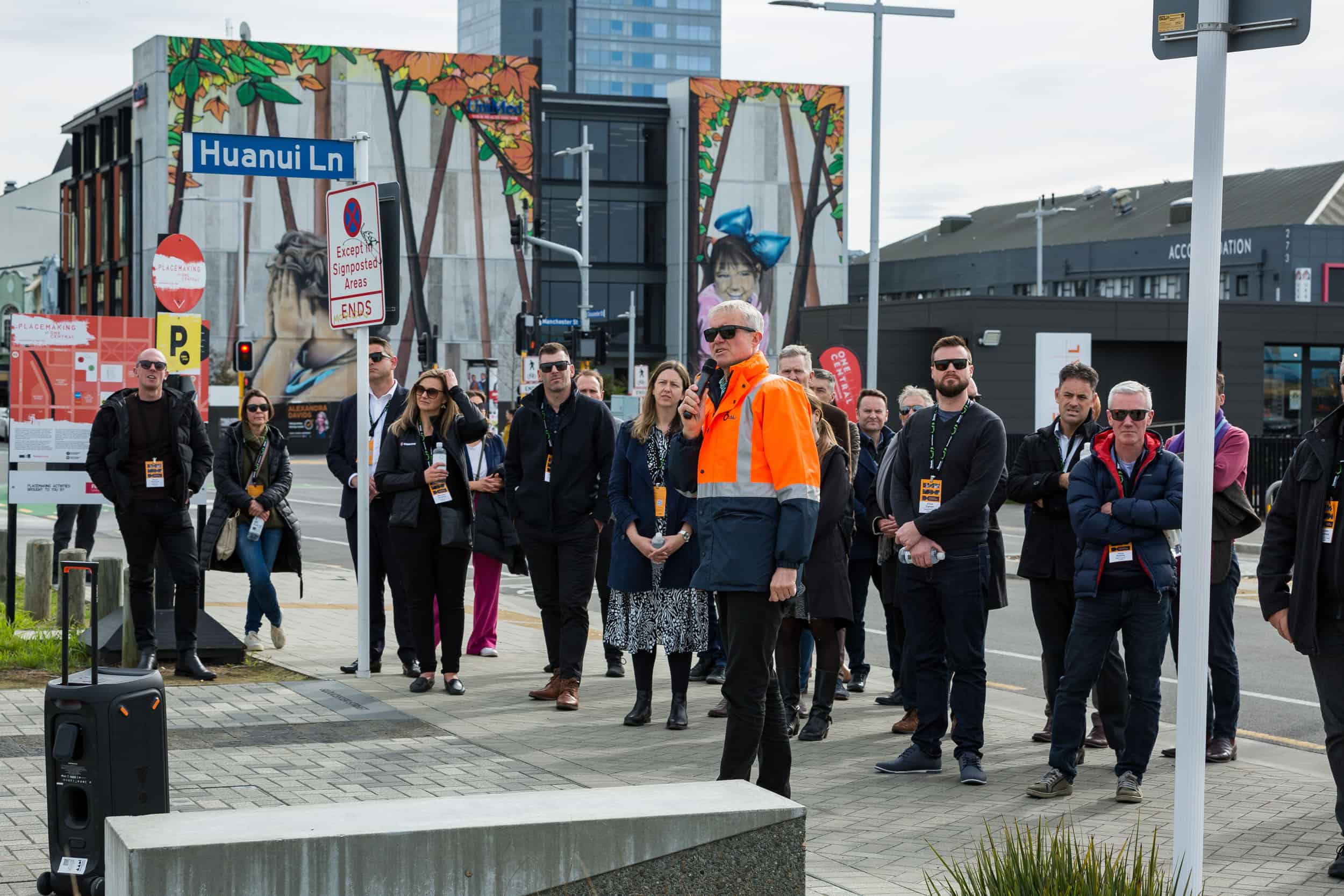 Conference delegates take an inner city tour of Christchurch with a guide from Otakaro.