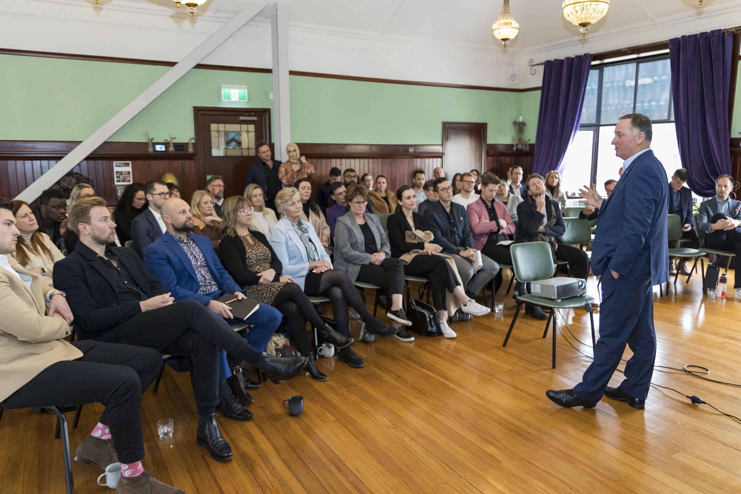 Sir John Key addressing a business group, Chrsitchurch.