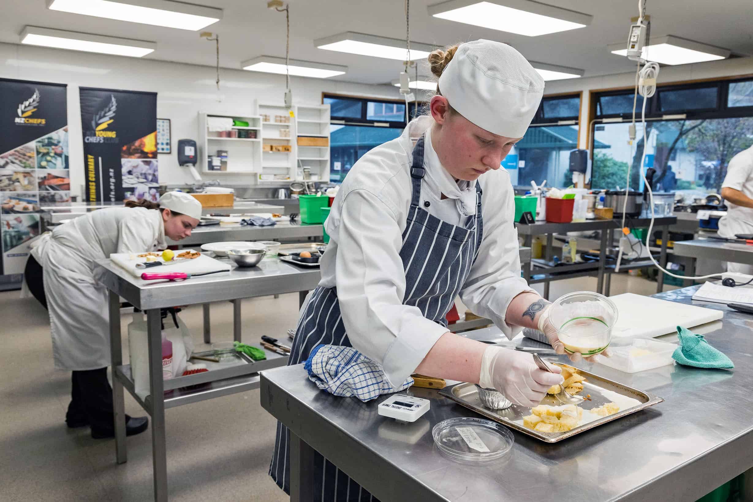 Trainee chefs compete at an industry cooking competition at Ara Christchurch.
