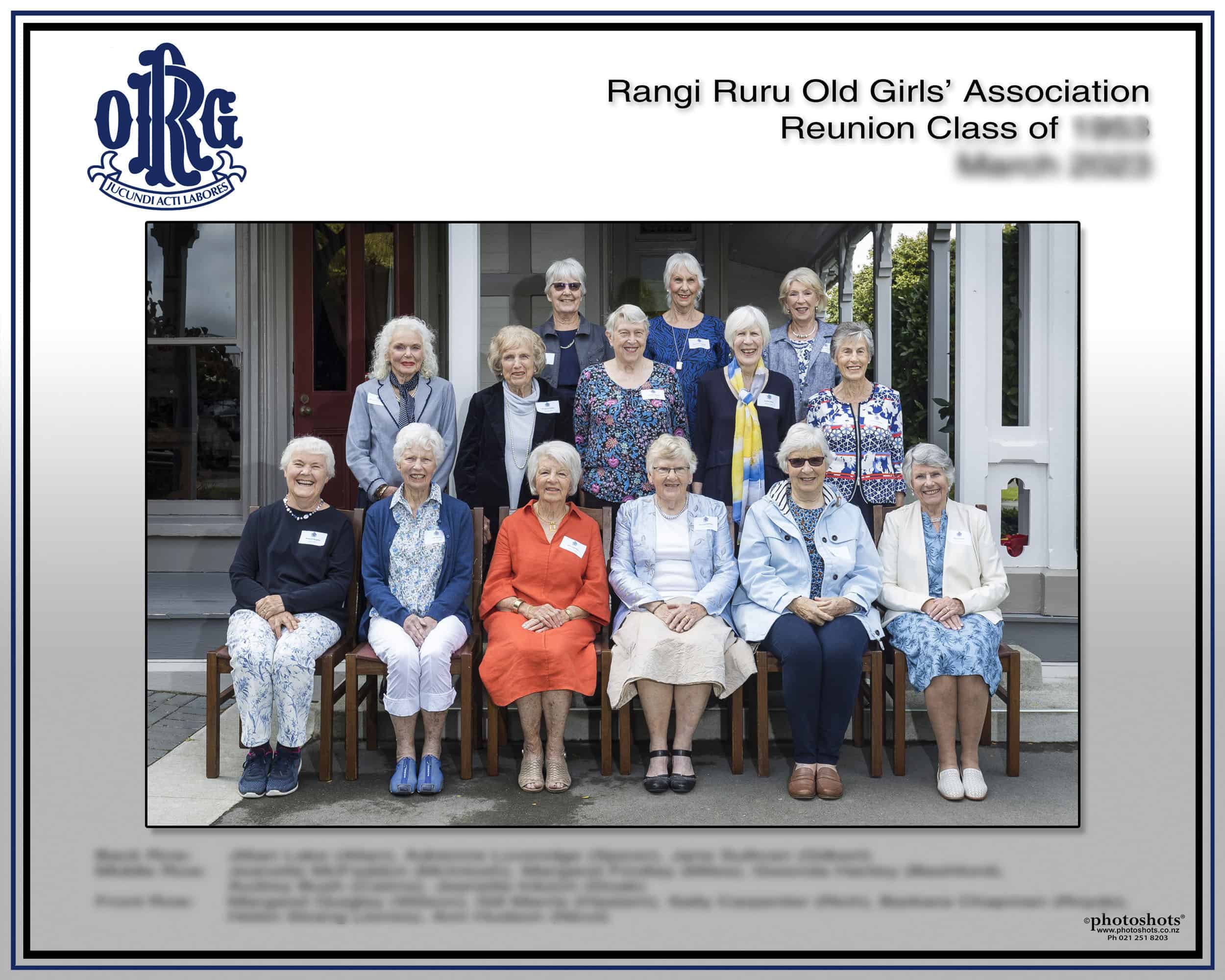 School reunion group pose on steps presented as an 8x10 souvenir layout.