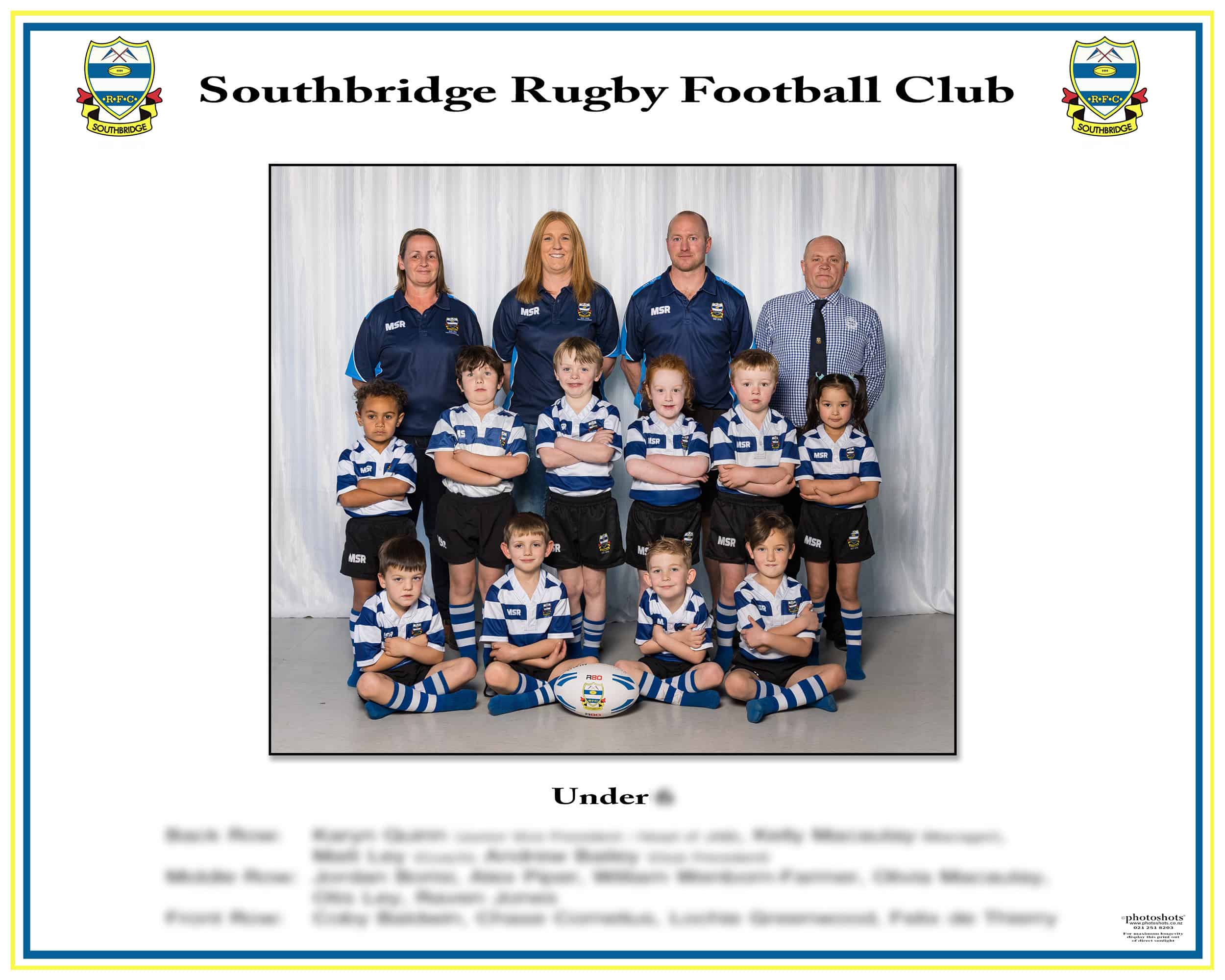 Southbridge junior rugby team photo with coaches and managers.