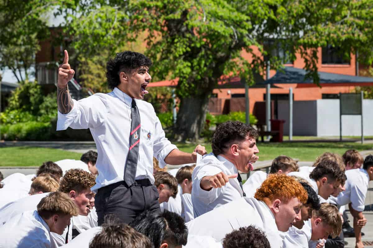 Maori student performs haka at school ceremony