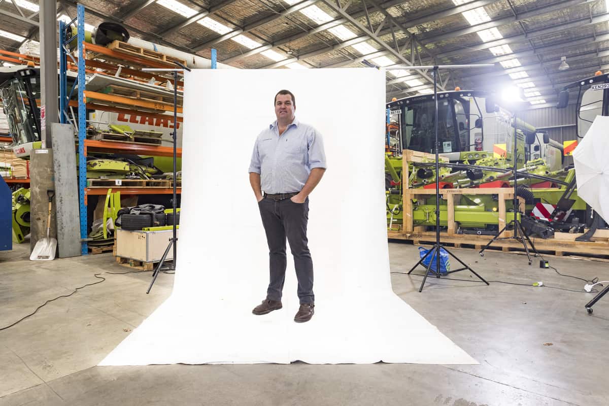 Studio style portrait layout in a storage warehouse.