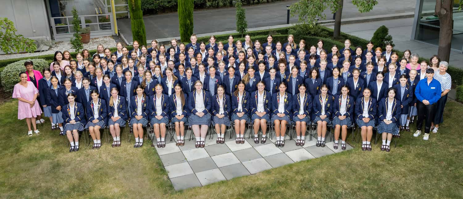 Professional annual group photograph of large girls school in Christchurch, New Zealand.