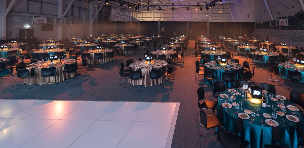 Awards night set up before people arrive, Selwyn Events Centre.
